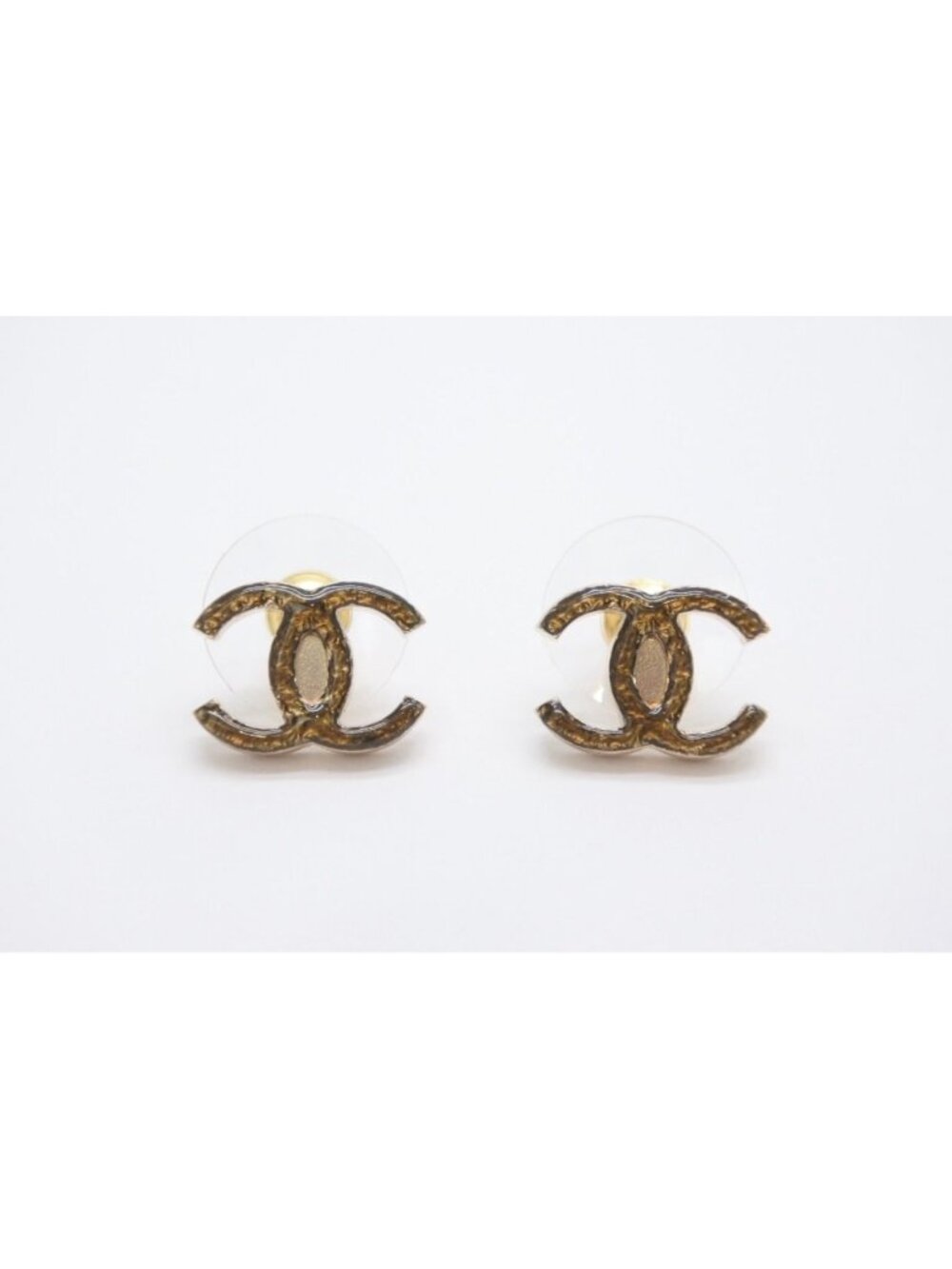 Chanel CC Logo Gold Glitter Earrings Metal